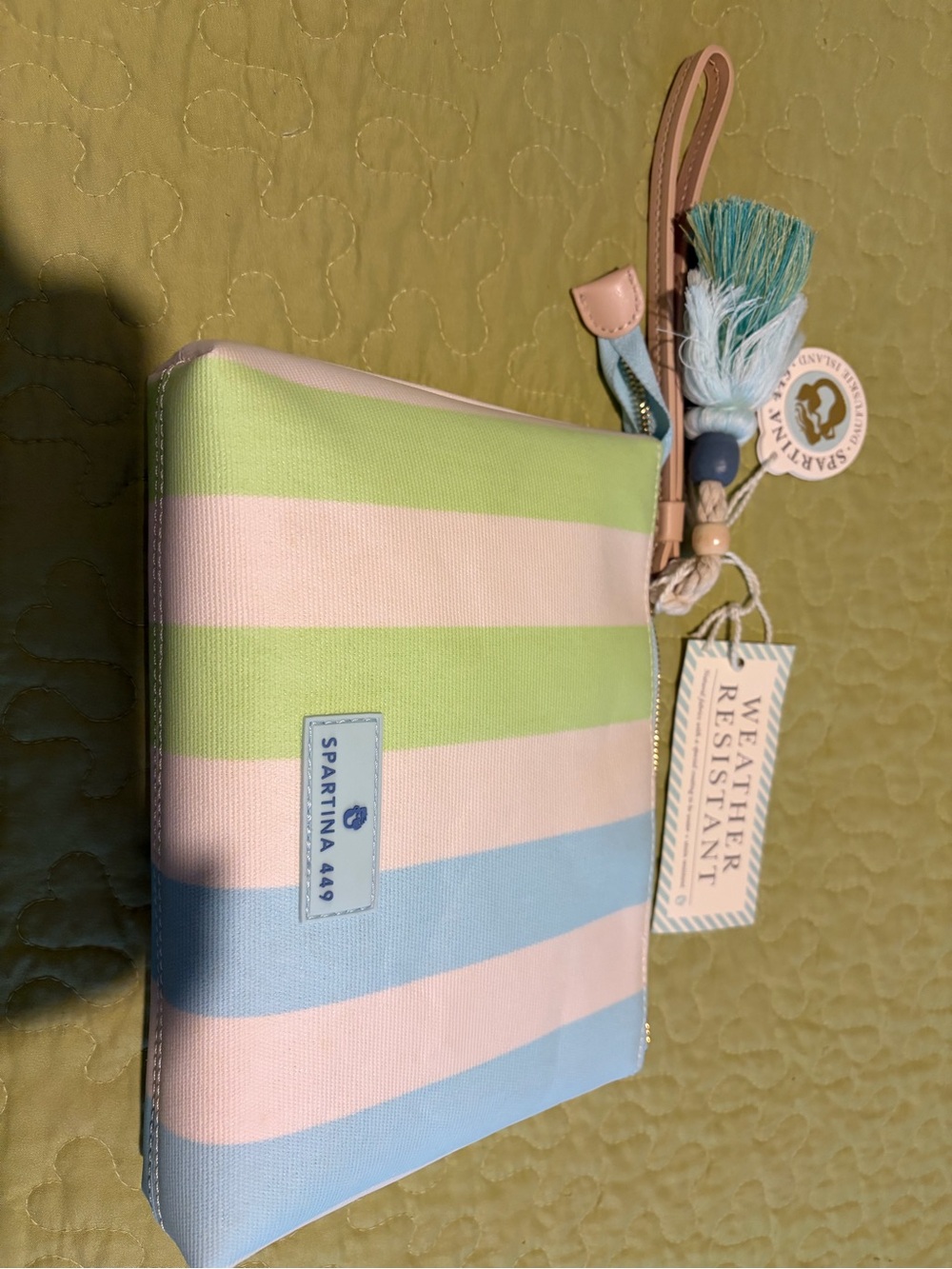 Spartina 449 Striped Wristlet Pouch in Light Blue, Light Pink & Light Green - Picture 2 of 3